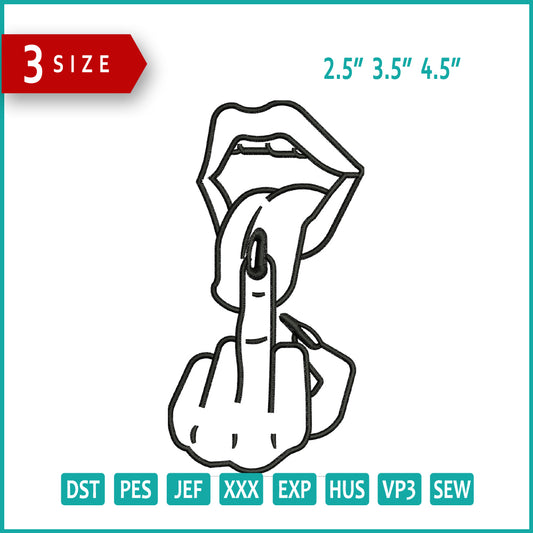 Middle Finger Embroidery Design Files - 3 Size's