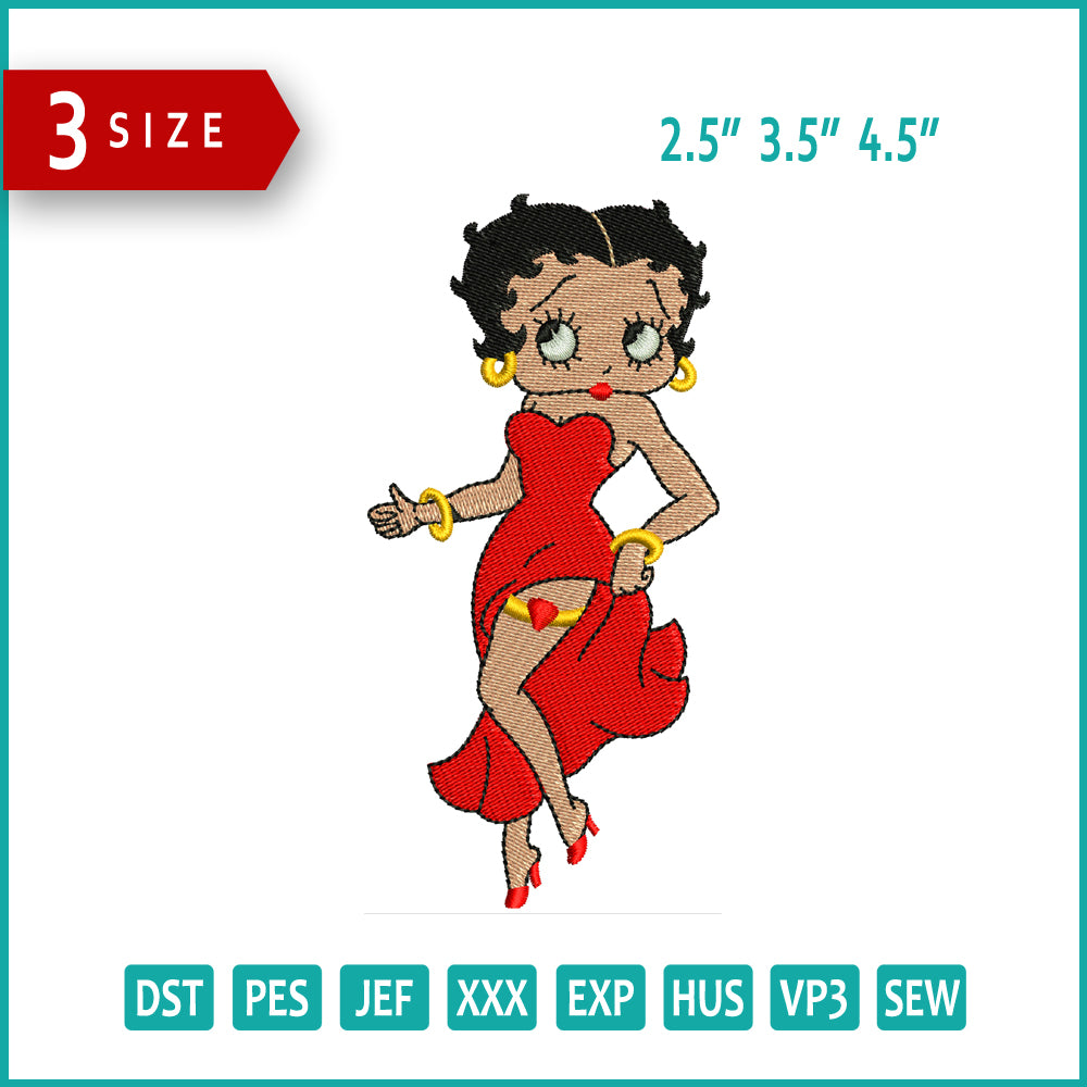 Betty Boop Embroidery Design Files - 3 Size's