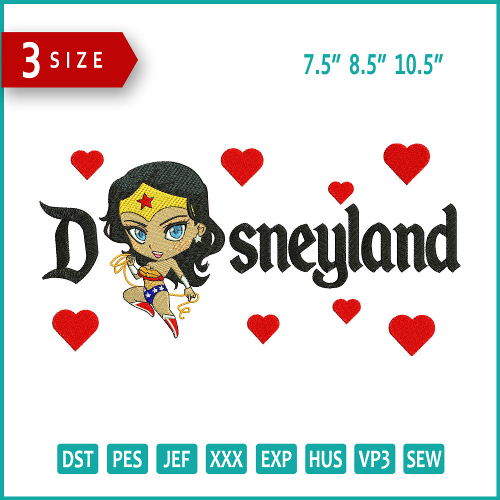 Chibi Wonder Woman Disneyland Embroidery Design Files - 3 Size's