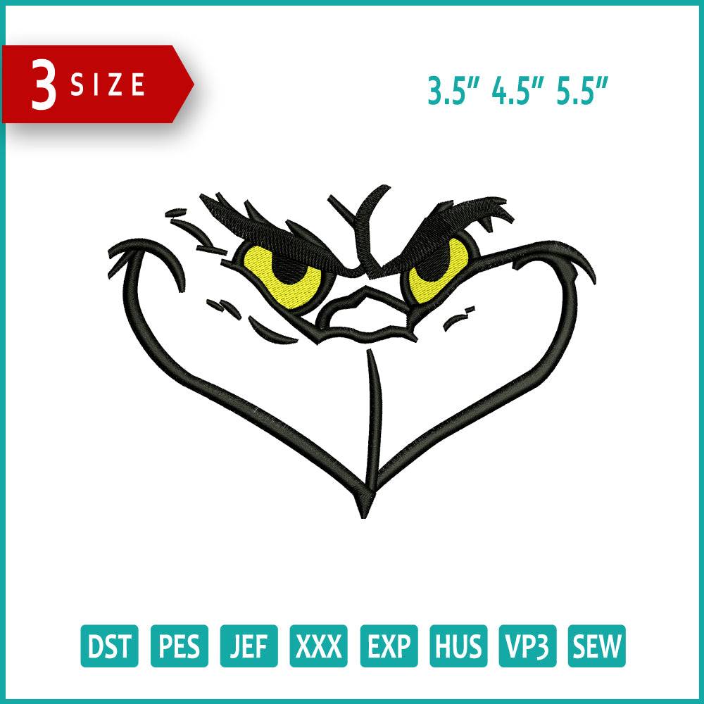 Grinch Face v2 Embroidery Design Files - 3 Size's