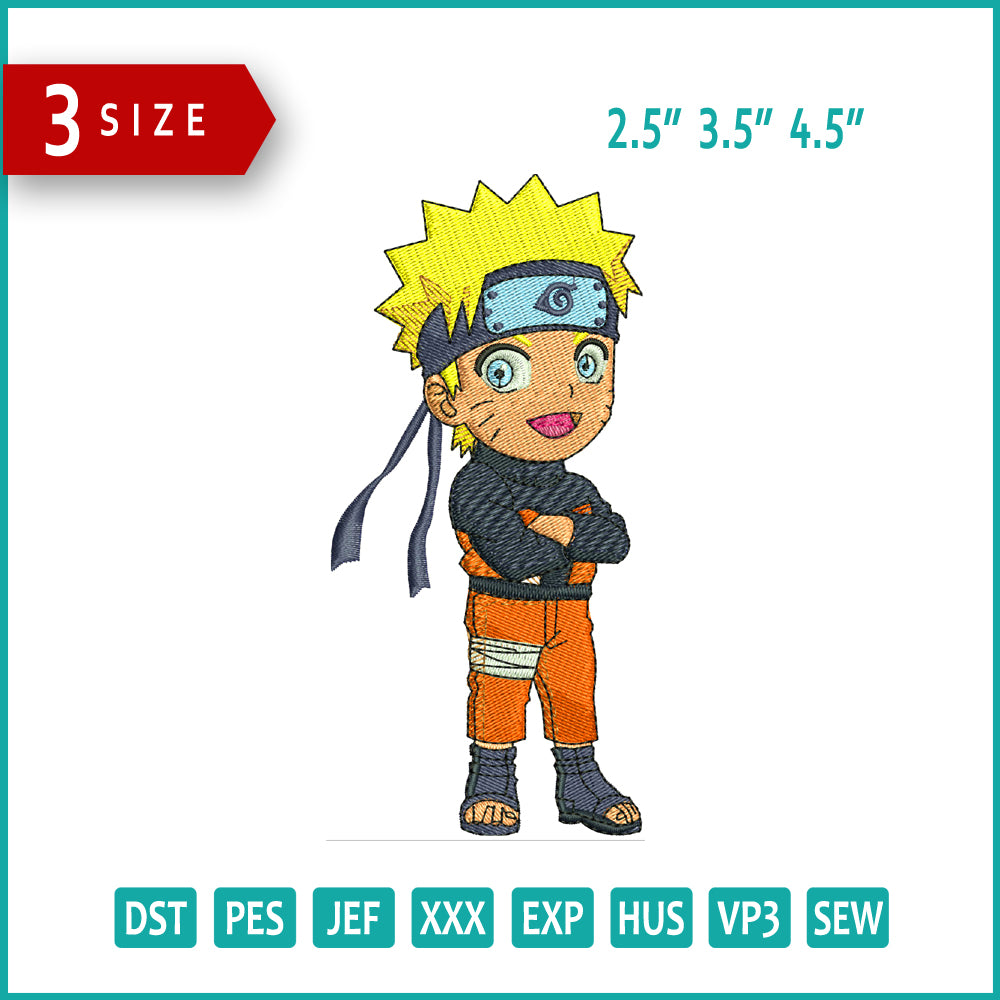 Chibi Naruto v2 Embroidery Design Files - 3 Size's