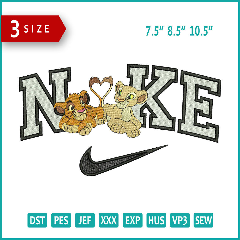 Nike Simba & Nala Embroidery Design Files - 3 Size's