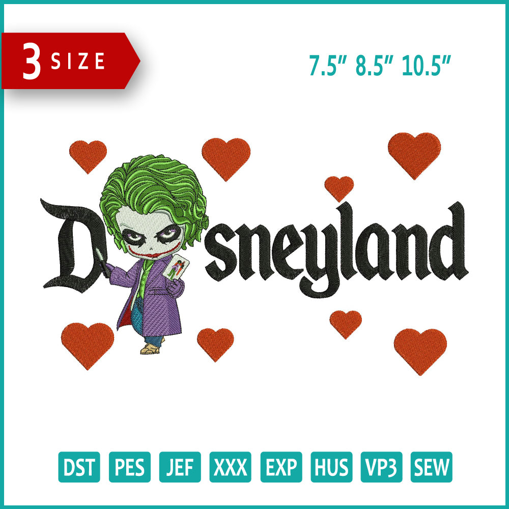 Chibi Joker Disneyland Embroidery Design Files - 3 Size's