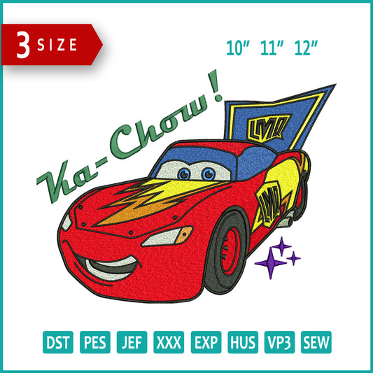 Ka Chow Car Embroidery Design Files - 3 Size's