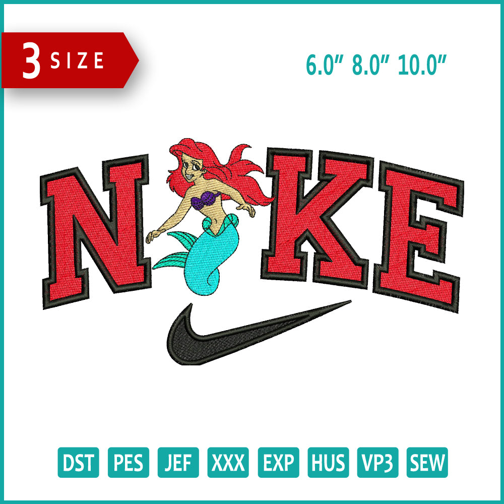 Nike Ariel Full Body Embroidery Design Files - 3 Size's