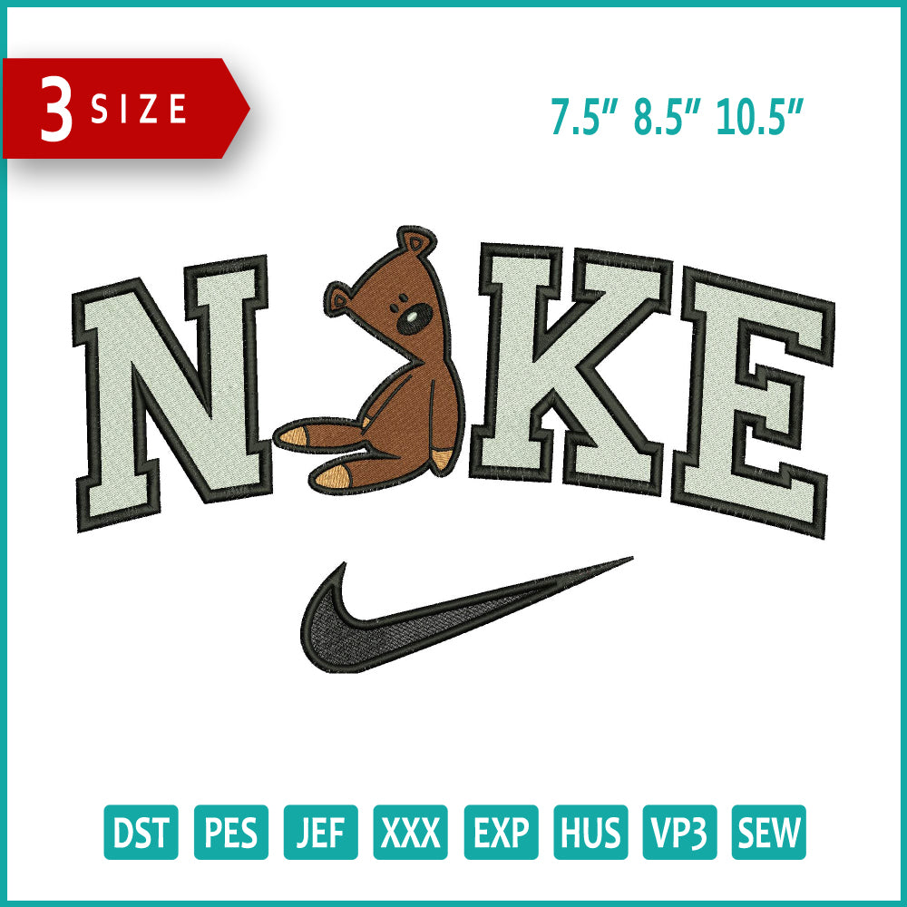 Nike Mr Bean Teddy Embroidery Design Files - 3 Size's