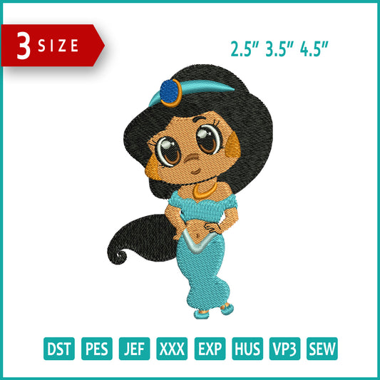 Chibi Jasmine Embroidery Design Files - 3 Size's