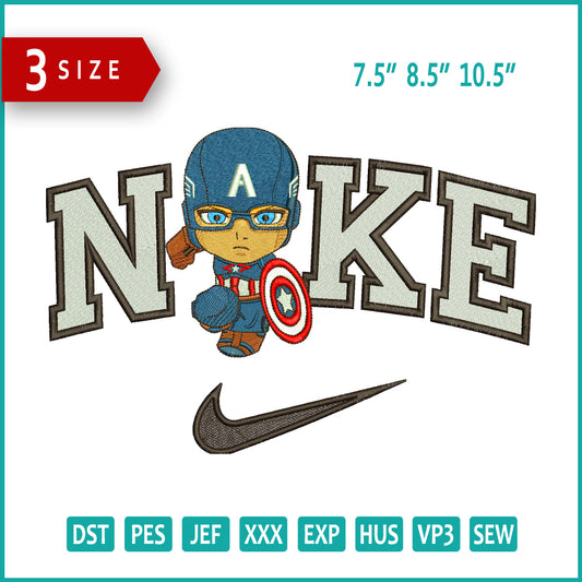 Nike Chibi Captain America Embroidery Design Files - 3 Size's