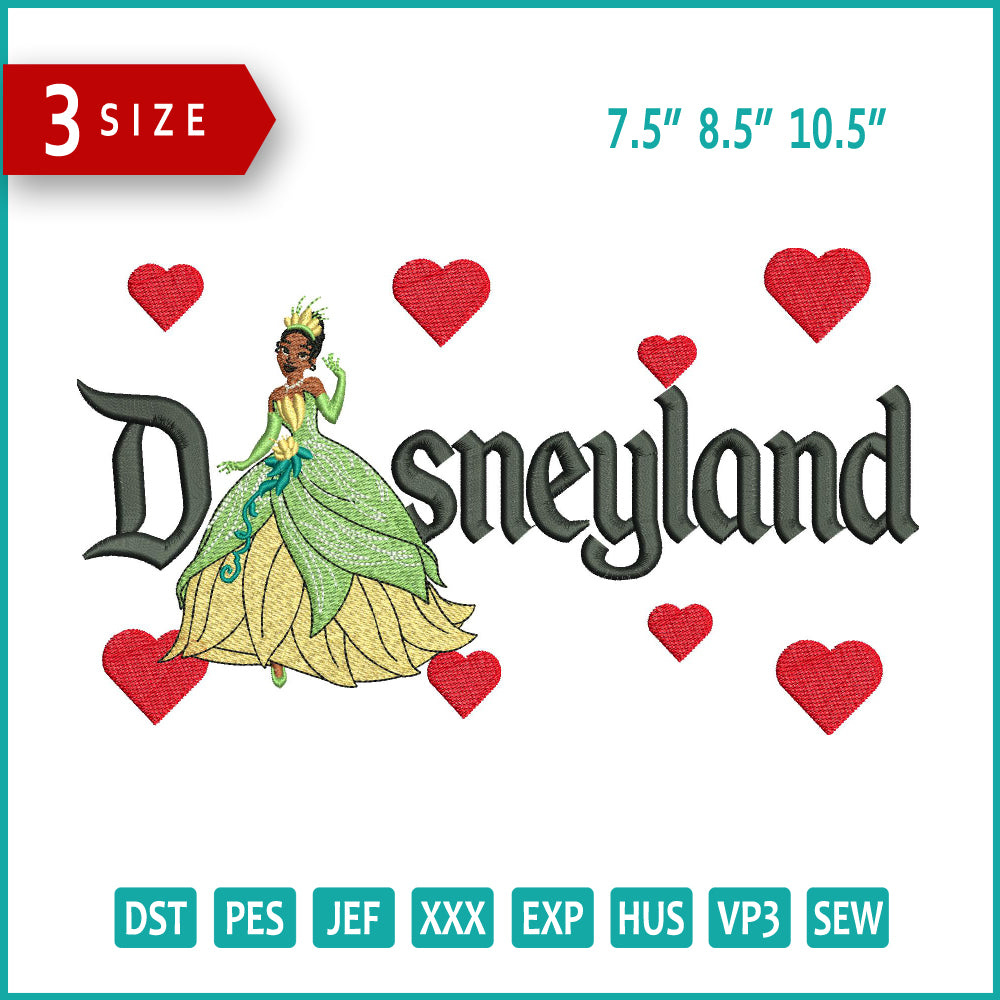 Princess Tiana Disneyland Embroidery Design Files - 3 Size's