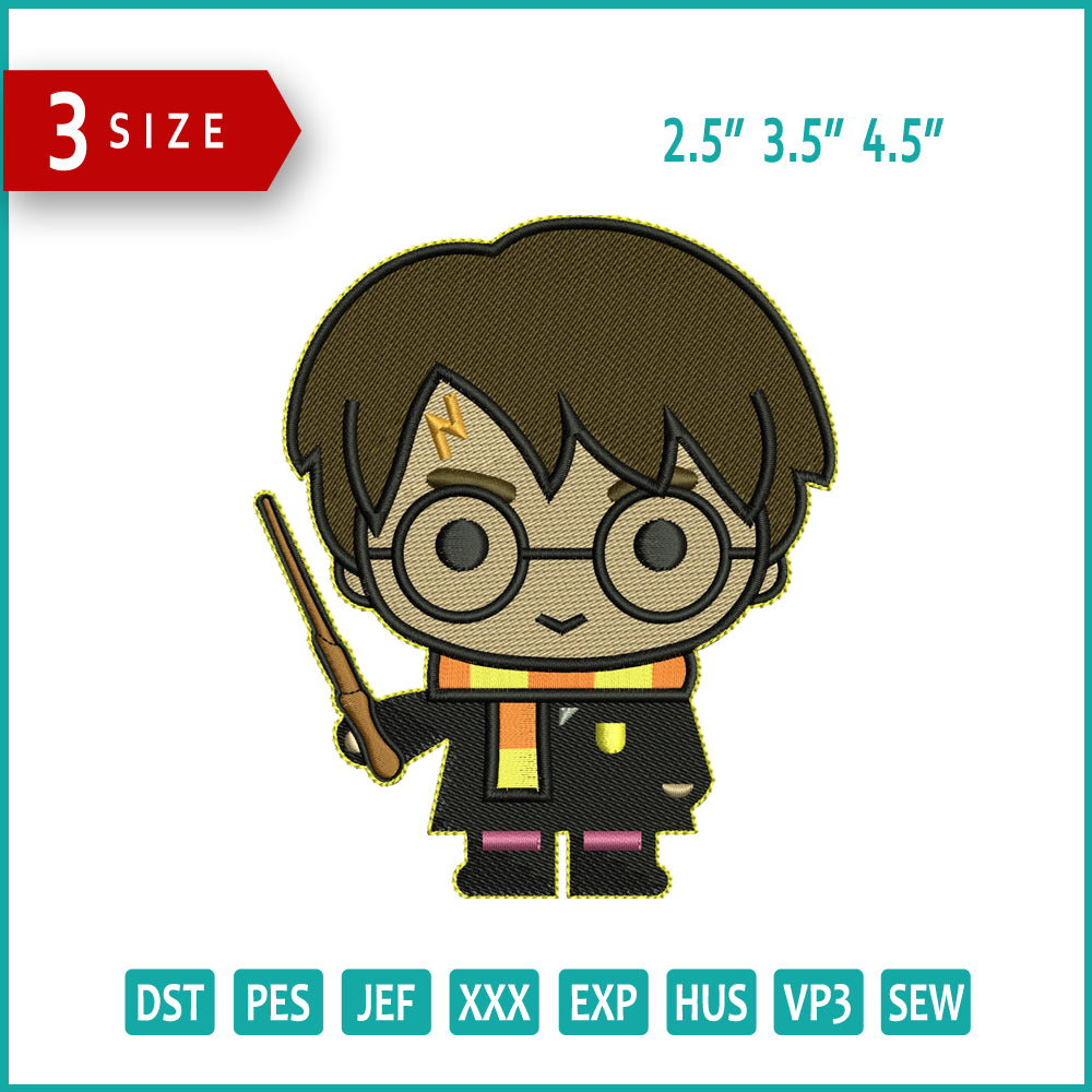 Chibi Harry Potter Embroidery Design Files - 3 Size's