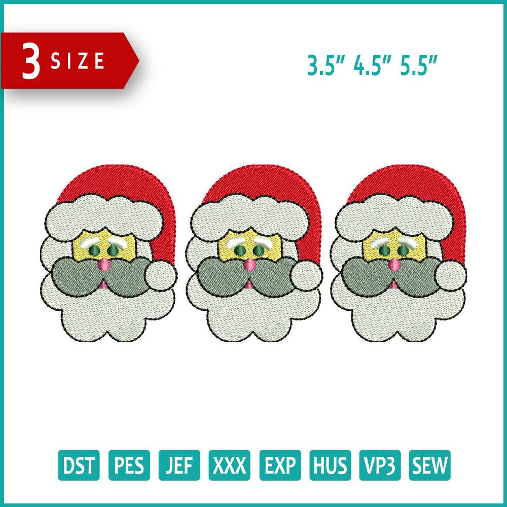 3 Santa Face v2 Embroidery Design Files - 3 Size's