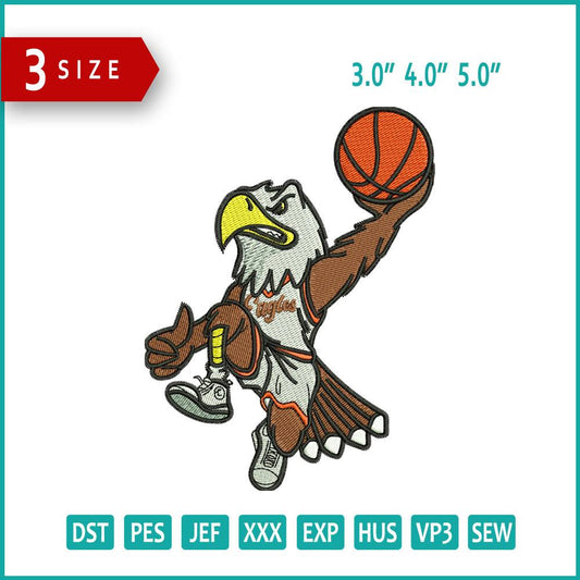 Basketball Eagle Embroidery Design Files - 3 Size's