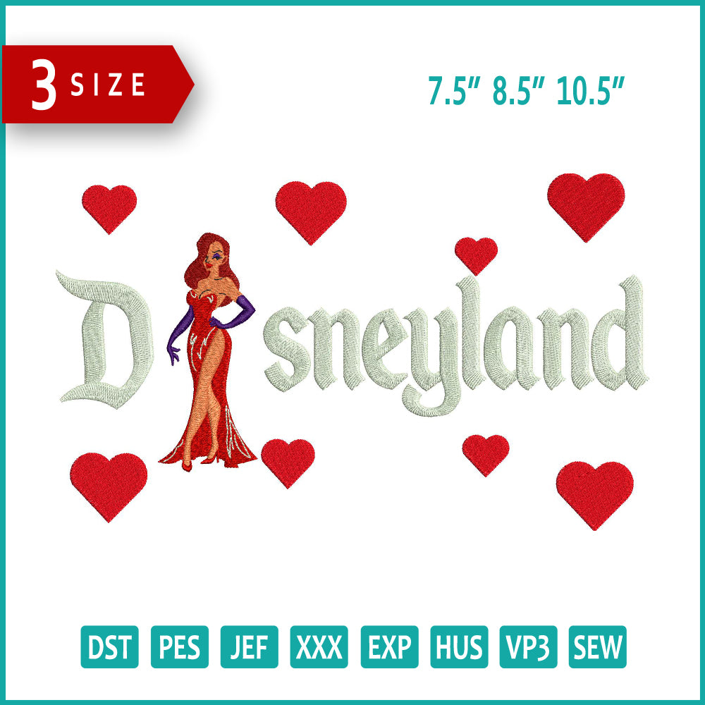 Jessica Rabbit Disneyland Embroidery Design Files - 3 Size's