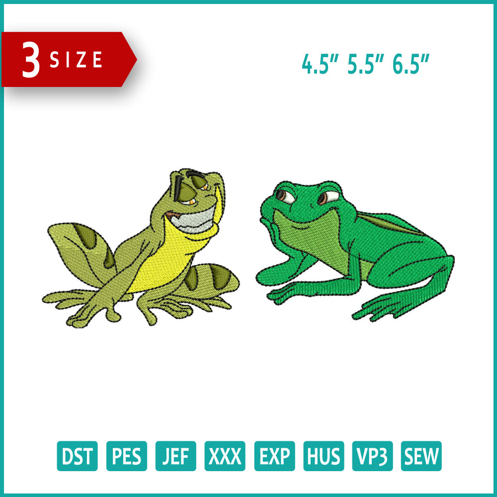 Prince Naveen & Princess Tiana Frogs Embroidery Design Files - 3 Size's