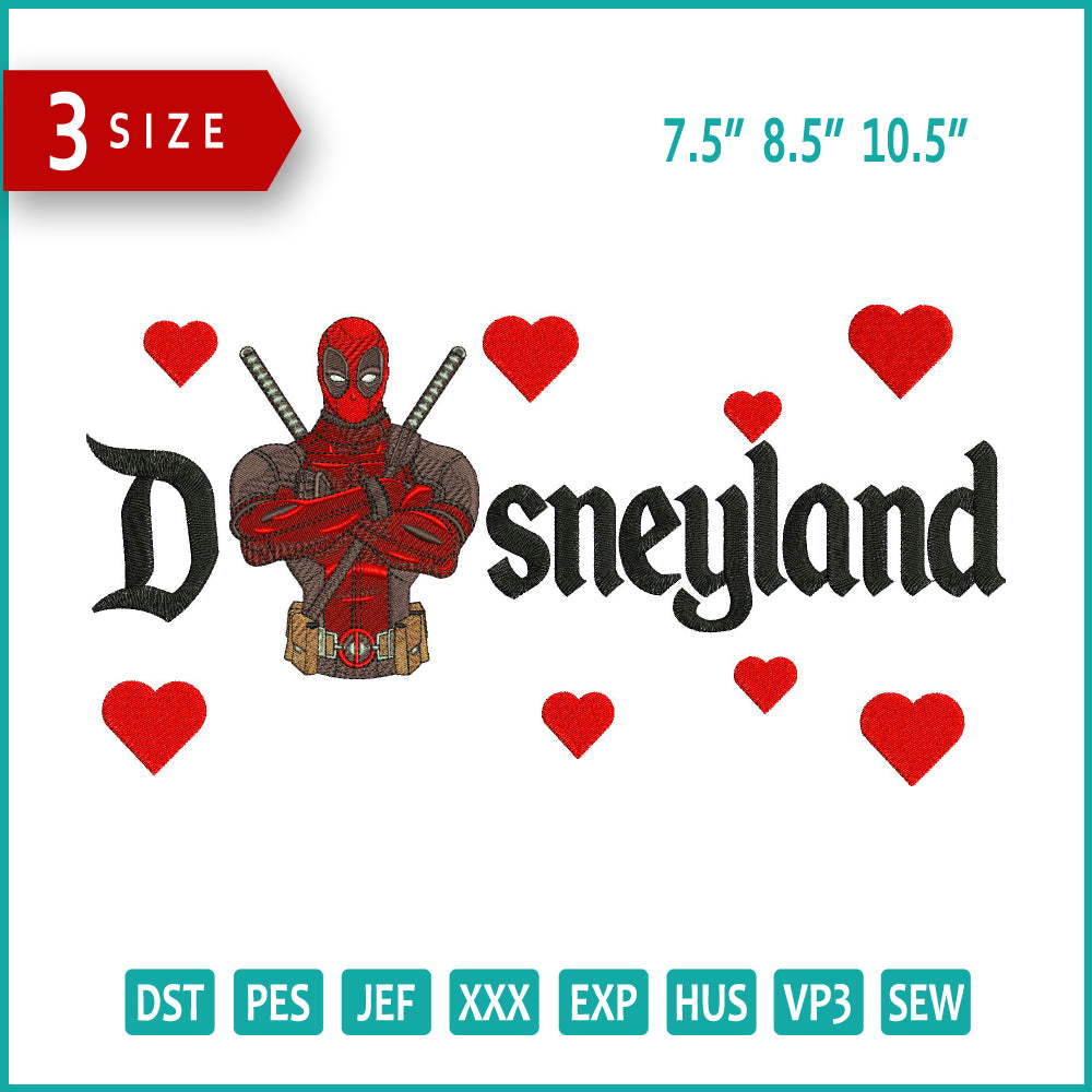 Deadpool Half Disneyland Embroidery Design Files - 3 Size's