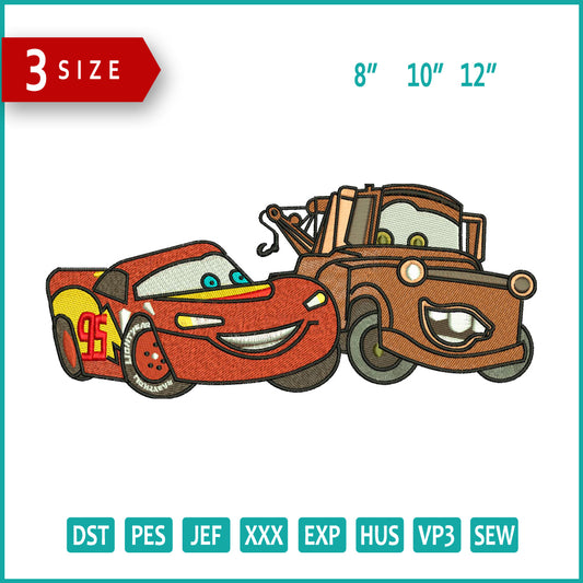 MCqueen And Tow Mater Embroidery Design Files - 3 Size's