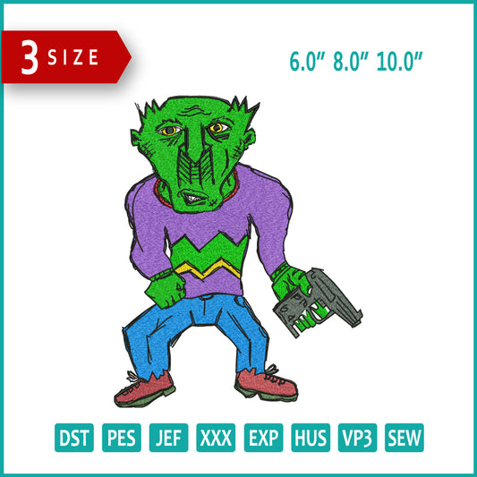 Cartoon Frankenstein Embroidery  Files - 3 Size's