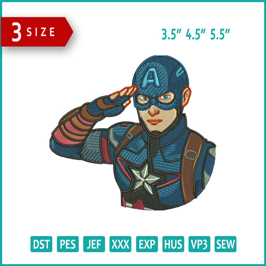 Captain America Half Embroidery Design Files - 3 Size's