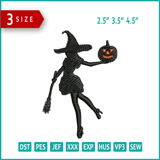 Archivos de bordado de bruja calabaza - 3 tamaños