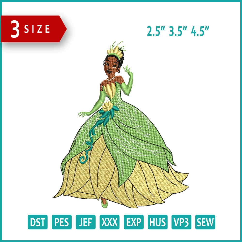 Princess Tiana Embroidery Design Files - 3 Size's