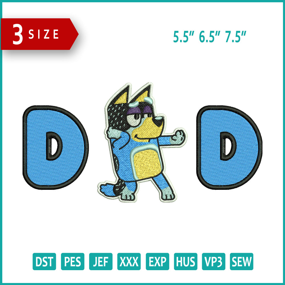 Dad Bluey Embroidery Design Files - 3 Size's