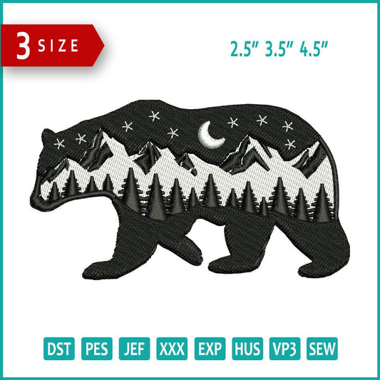 Night Bear Embroidery Design Files - 3 Size's