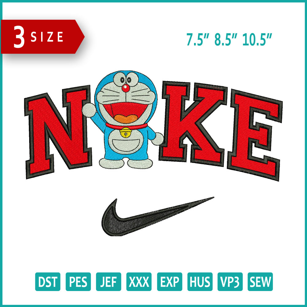 Nike Doraemon Embroidery Design Files - 3 Sizes