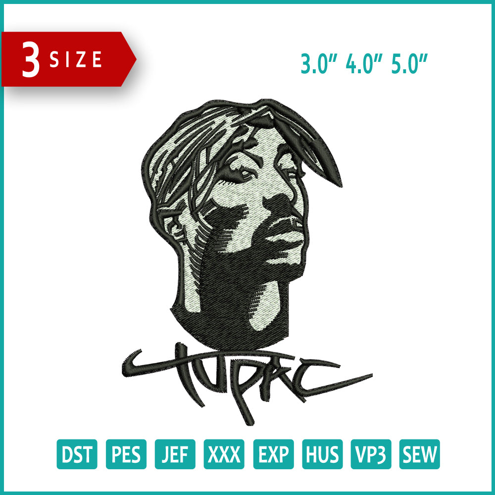 Tupac Face Embroidery Design Files - 3 Size's – Online Embroidery Designs