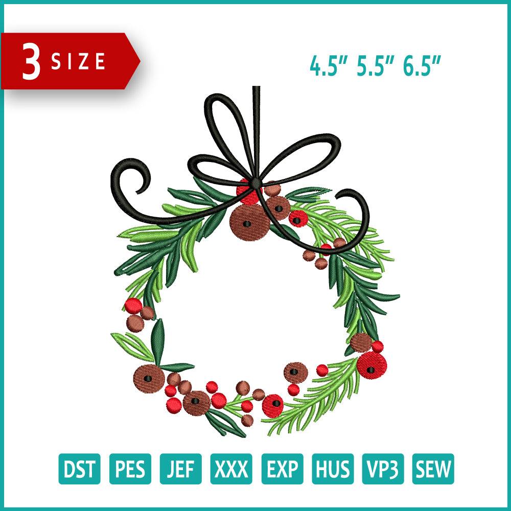 Christmas Wreath Embroidery Design Files - 3 Size's