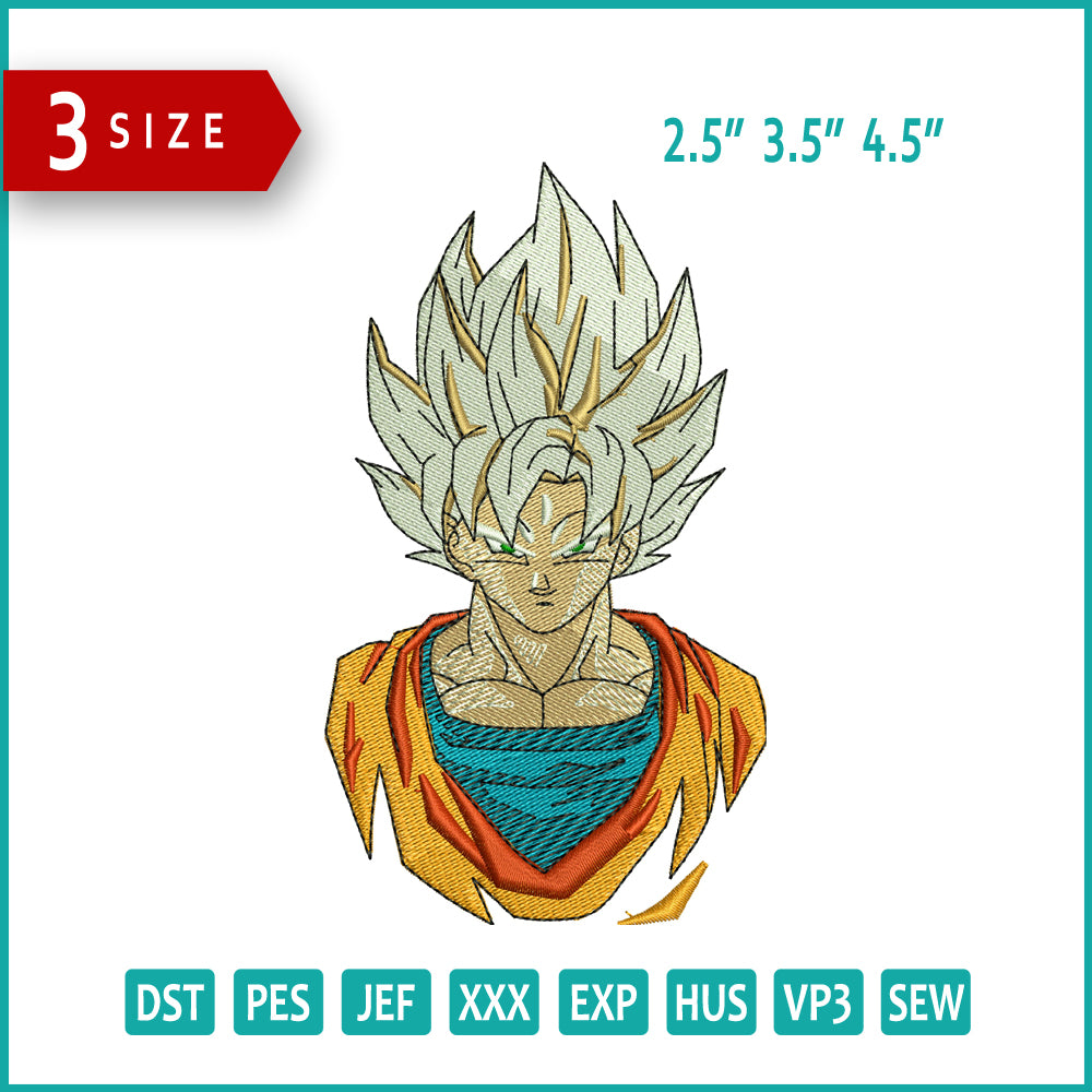 Super Saiyan Goku Embroidery Design Files - 3 Size's