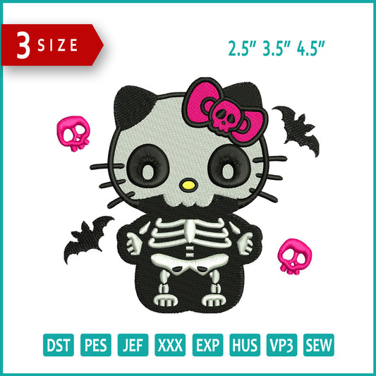 Archivos de bordado de calavera de Hello Kitty - 3 tamaños