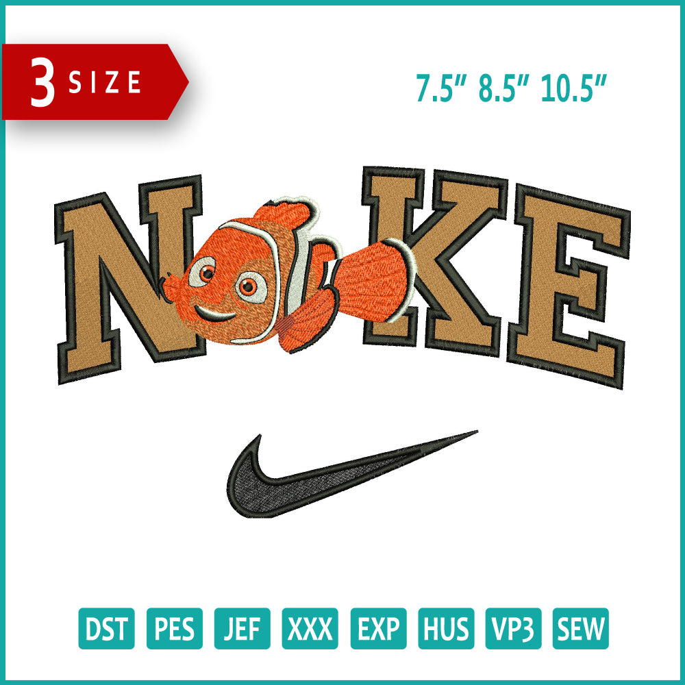 Nike Finding Nemo Embroidery Design Files - 3 Size's