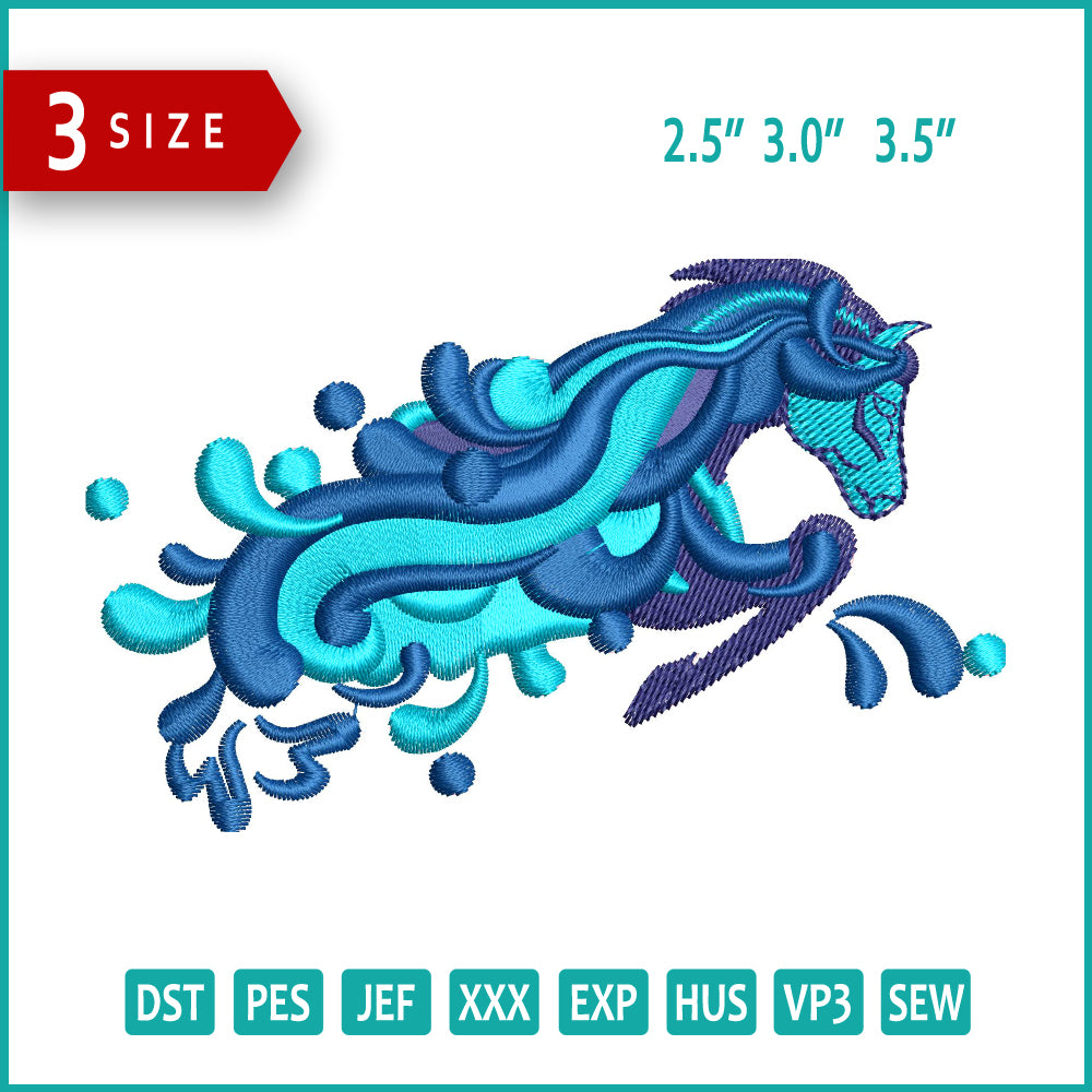 Water Horse Embroidery Design Files - 3 Size's