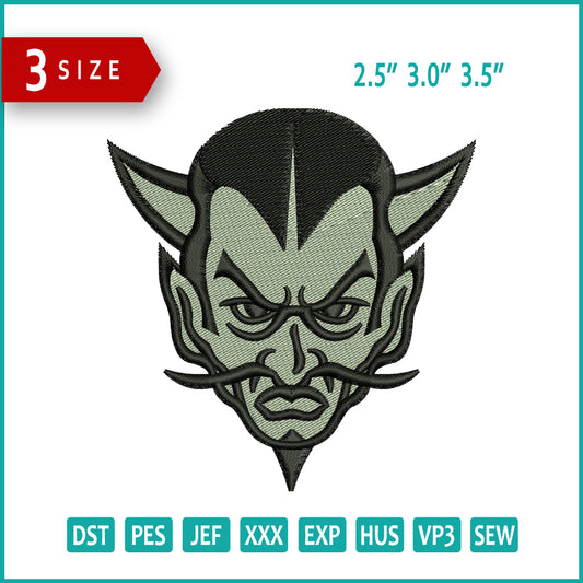 Devil Face Embroidery Design Files - 3 Size's