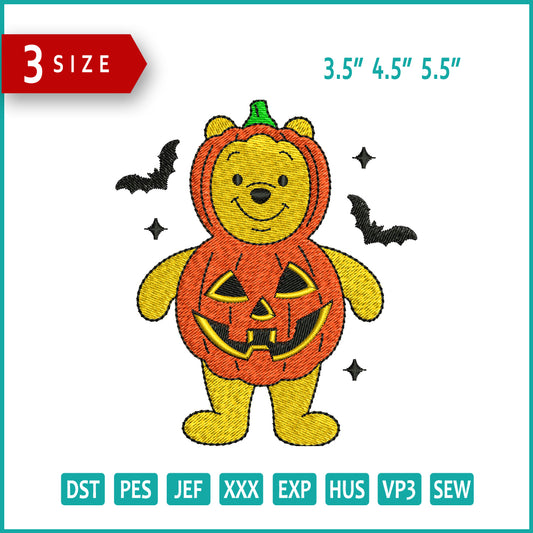 Archivos de bordado de calabaza de cosplay de Pooh (3 tamaños)