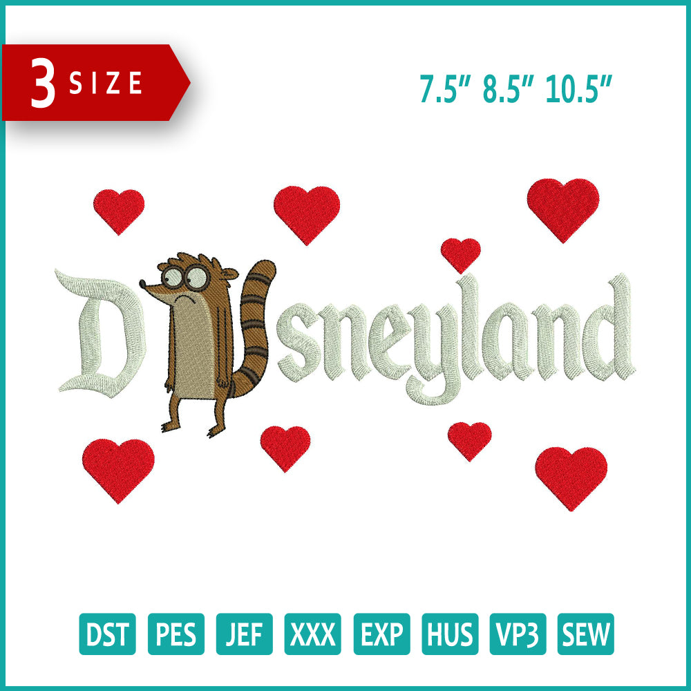 Rigby Disneyland Embroidery Design Files - 3 Size's