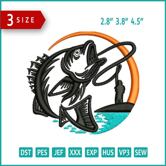 Fish Logo Embroidery Design Files - 3 Size's