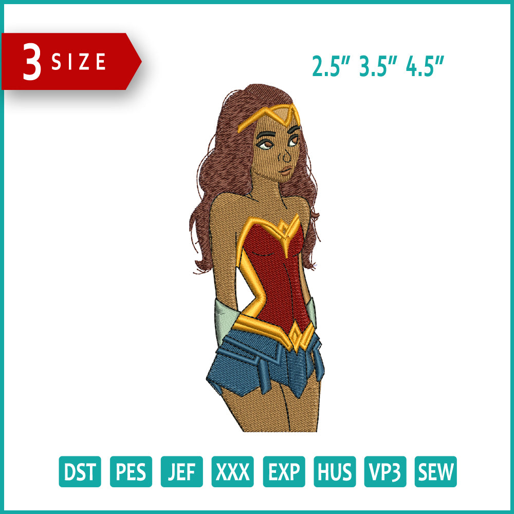 Wonder Woman Cartoon Embroidery Design Files - 3 Size's