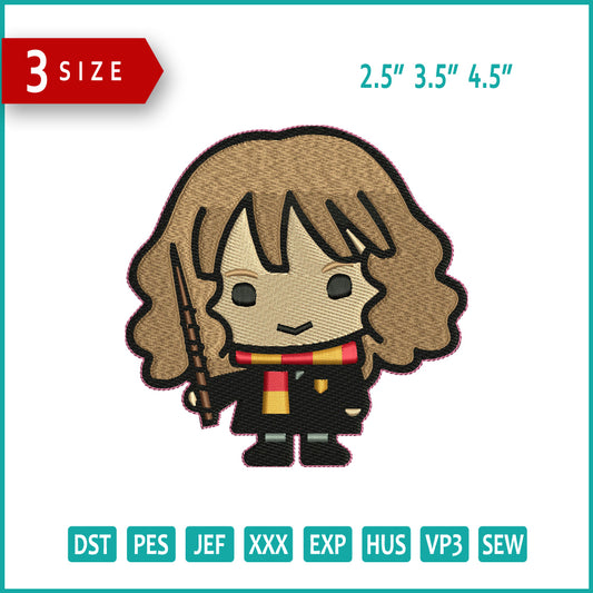 Chibi Hermione Granger v2 Embroidery Design Files - 3 Size's