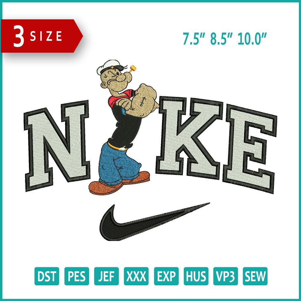 Nike Popeye Embroidery Design Files - 3 Size's