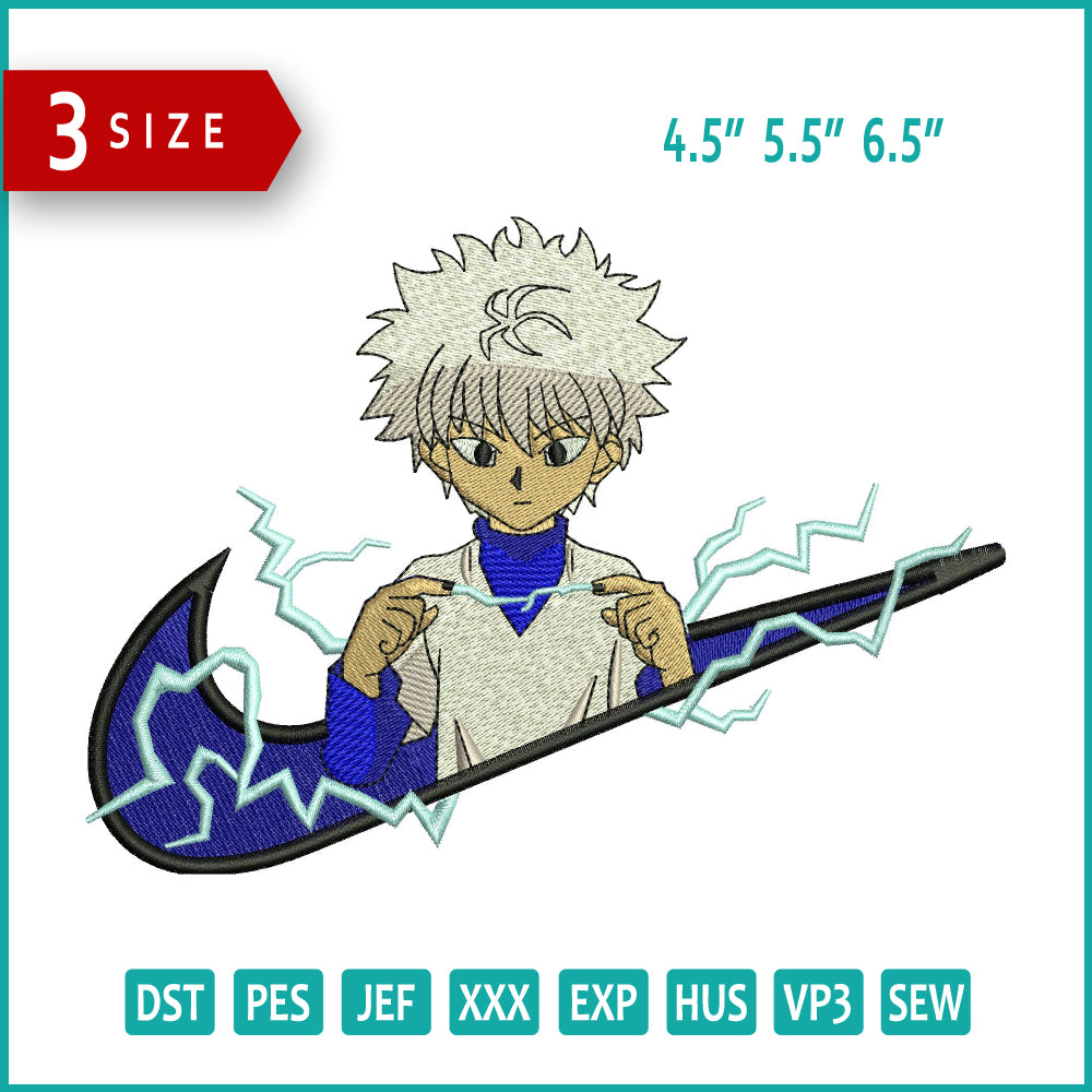 Killua Zoldyck Swoosh Embroidery Design Files - 3 Sizes