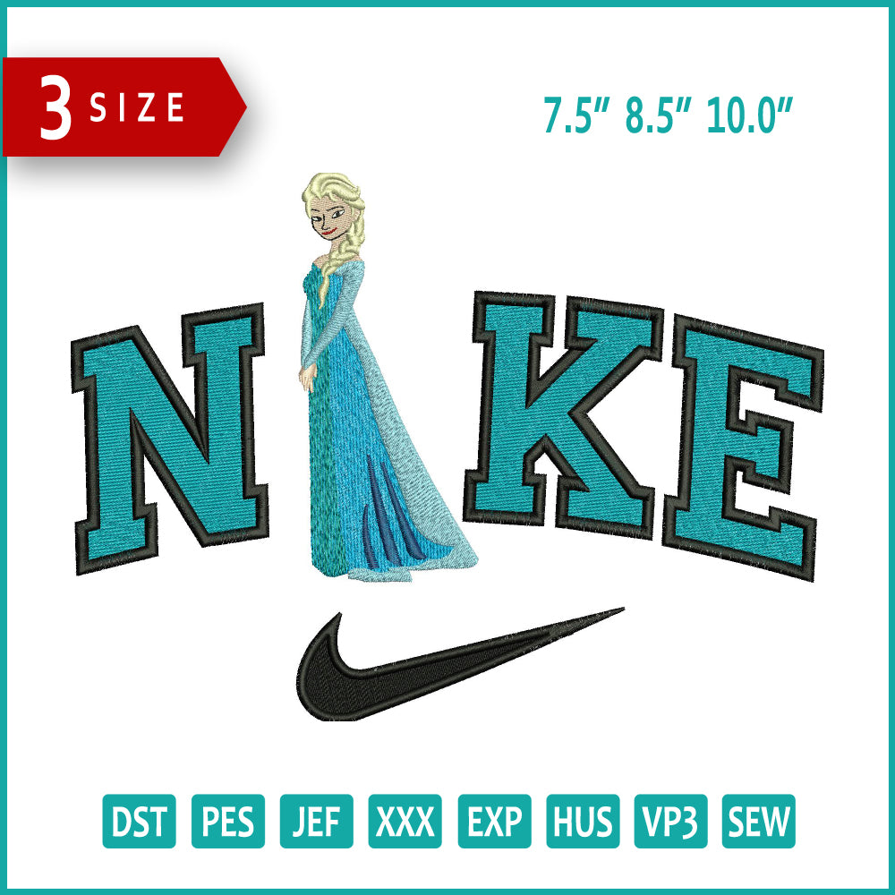 Nike Princess Frozen Embroidery Design Files - 3 Size's