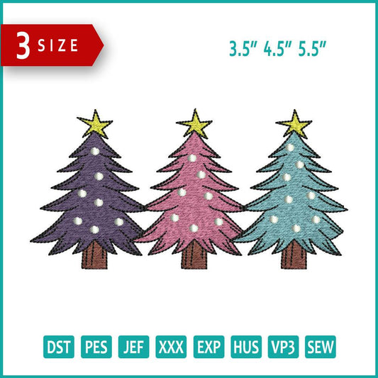 3 Christmas Tree v2 Embroidery Design Files - 3 Size's