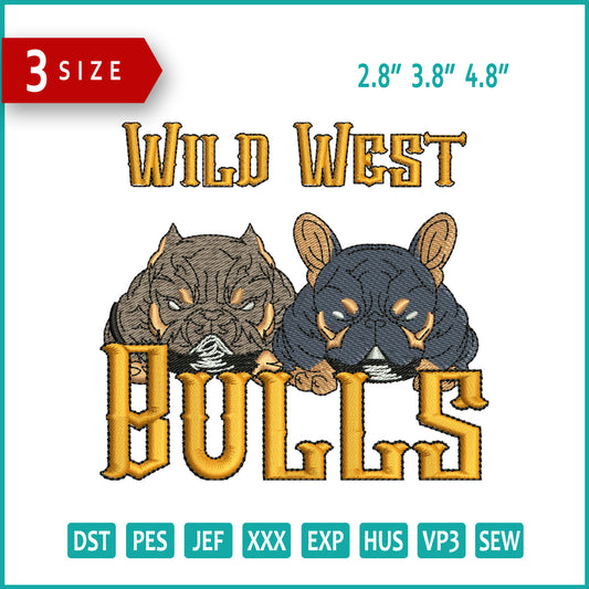 Wild West Bulls Embroidery Design Files - 3 Size's