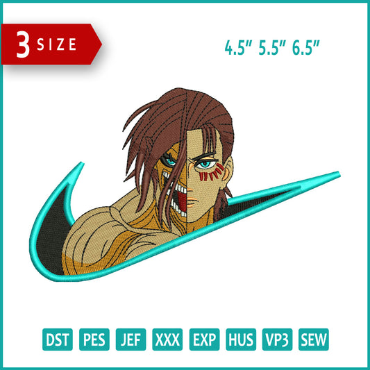 Eren titan Swoosh Embroidery Design Files - 3 Sizes