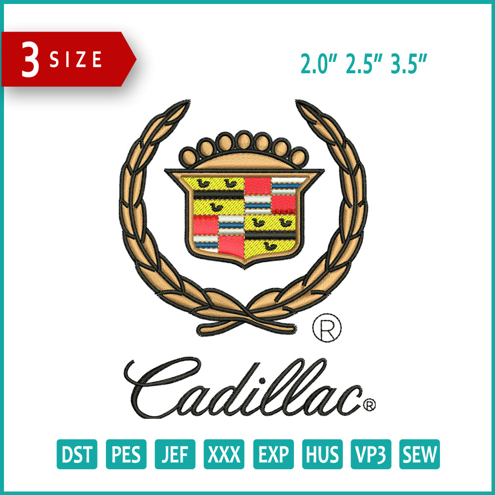 Cadillac Embroidery Design Files - 3 Size's