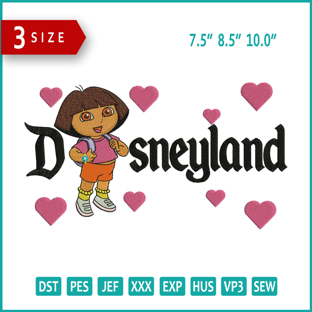 Dora Disneyland Embroidery Design Files - 3 Size's