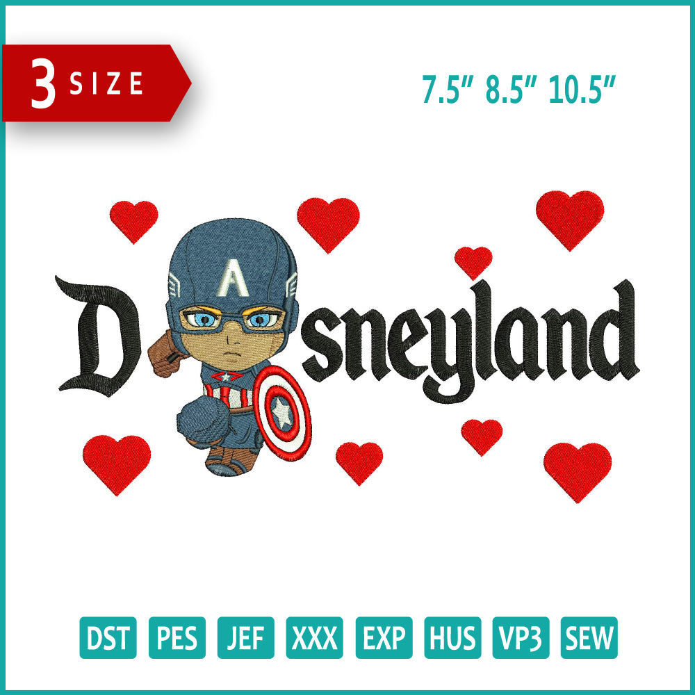 Chibi Captain America Disneyland Embroidery Design Files - 3 Size's