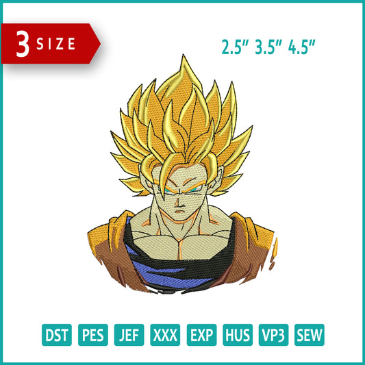 Super Saiyan Goku v3 Embroidery Design Files - 3 Size's