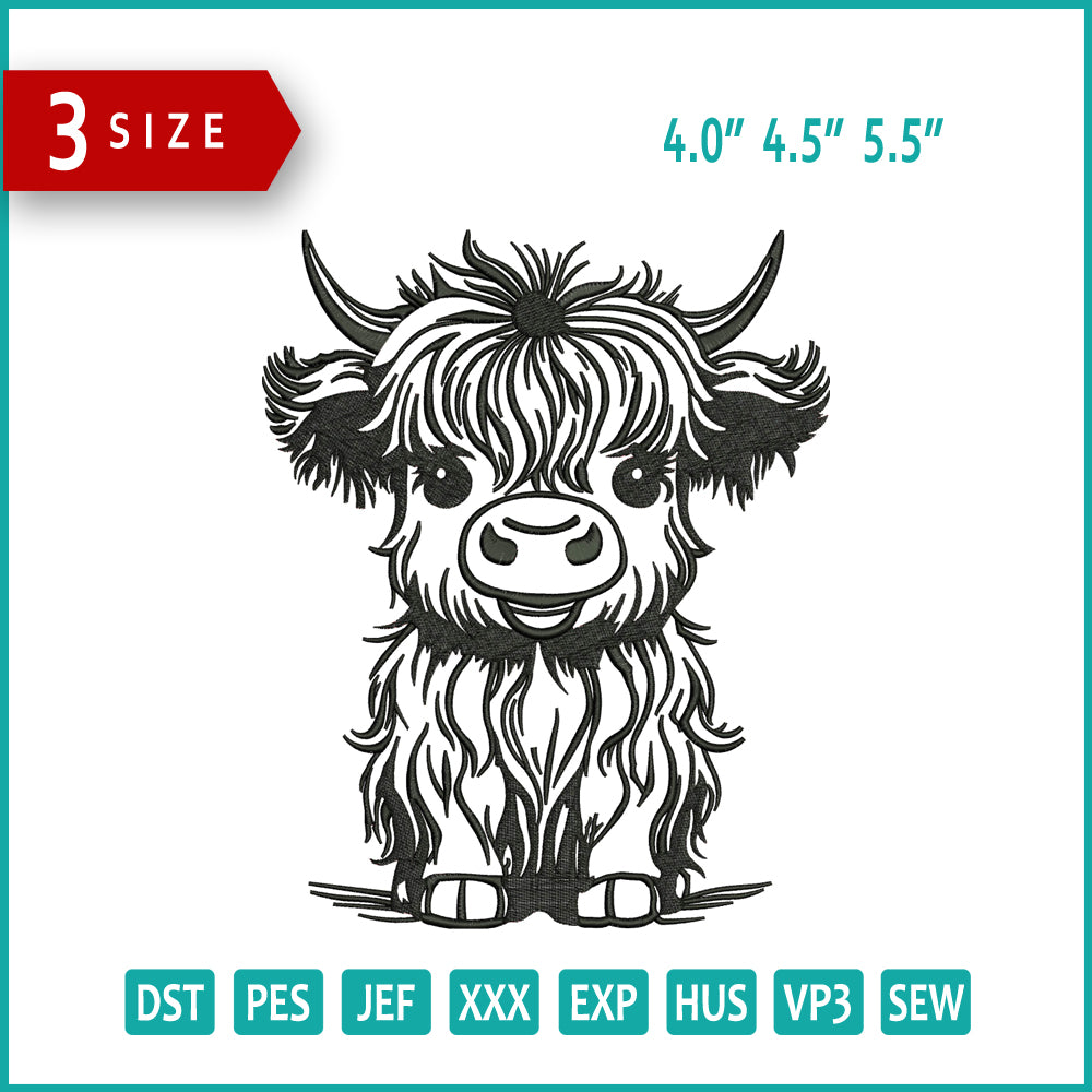 Baby Buffalo Embroidery Design Files - 3 Size's